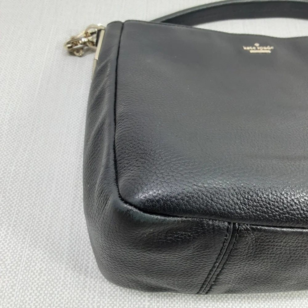 Kate Spade New York Black Pebbled Leather Shoulder Bag Hobo Flaw